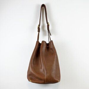 Coach Vintage 90s USA Brown Leather Drawstring Buckle Large Bucket Shoulder Bag